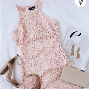 Lulus Love Poem Blush Pink Lace Mini Dress